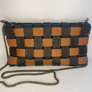 Anthropologie Lindy Woven Clutch, Black and Brown Leather